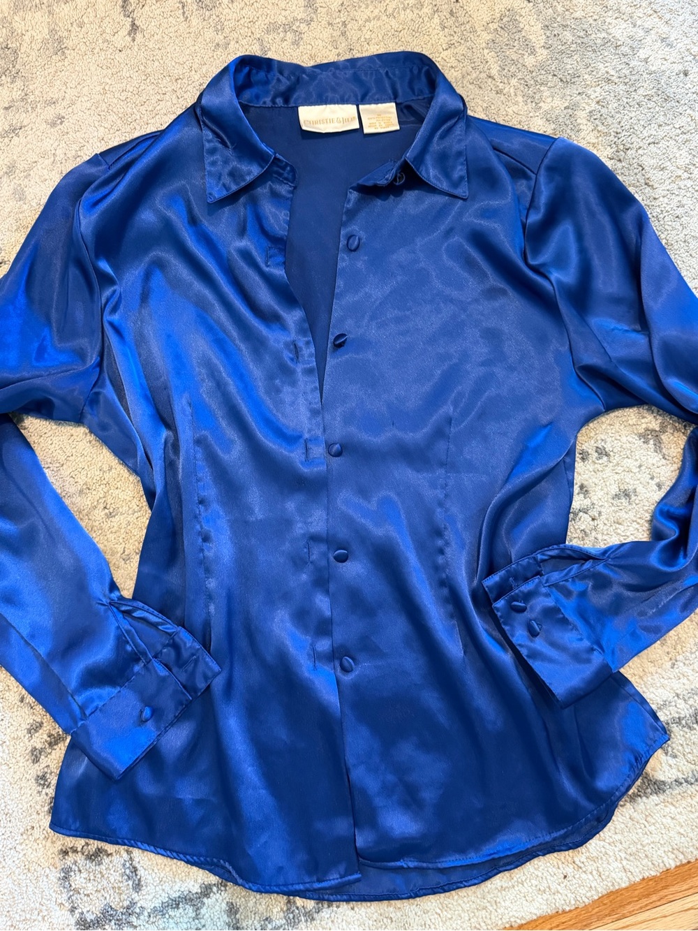 Bright Blue Satin Button-Up Blouse